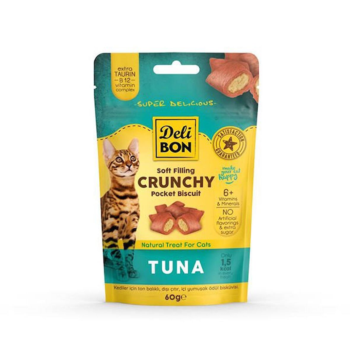 Delibon Chrunchy İçi Dolgulu Tuna Balıklı Kedi Ödül Bisküvisi 60 Gr