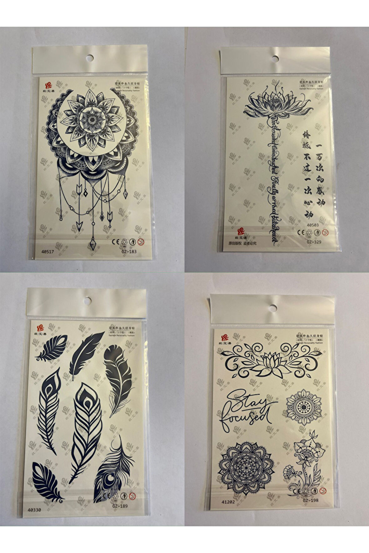 Mandala Tüy 3 Hafta Kalıcı 4 Adet Birden Yapıştırma Geçici Dövme Yarı Kalıcı Dövmeler
