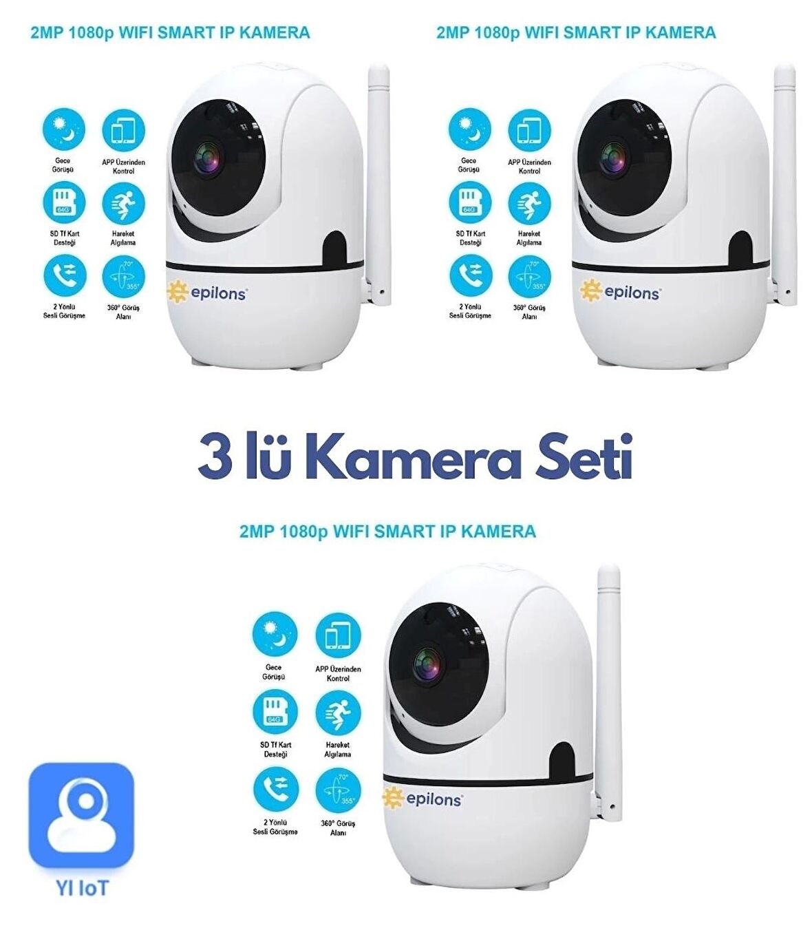 3 Lü Set Ev Güvenlik Wifi Akıllı Kamera Bebek Telsiz Hareket Algılama İle İzleme Ses Dinleme