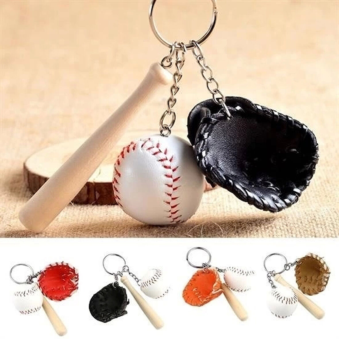 Gerçekçi Beyzbol Tasarımlı Şık Anahtarlık Kolye Çanta Süsü Baseball Keychain