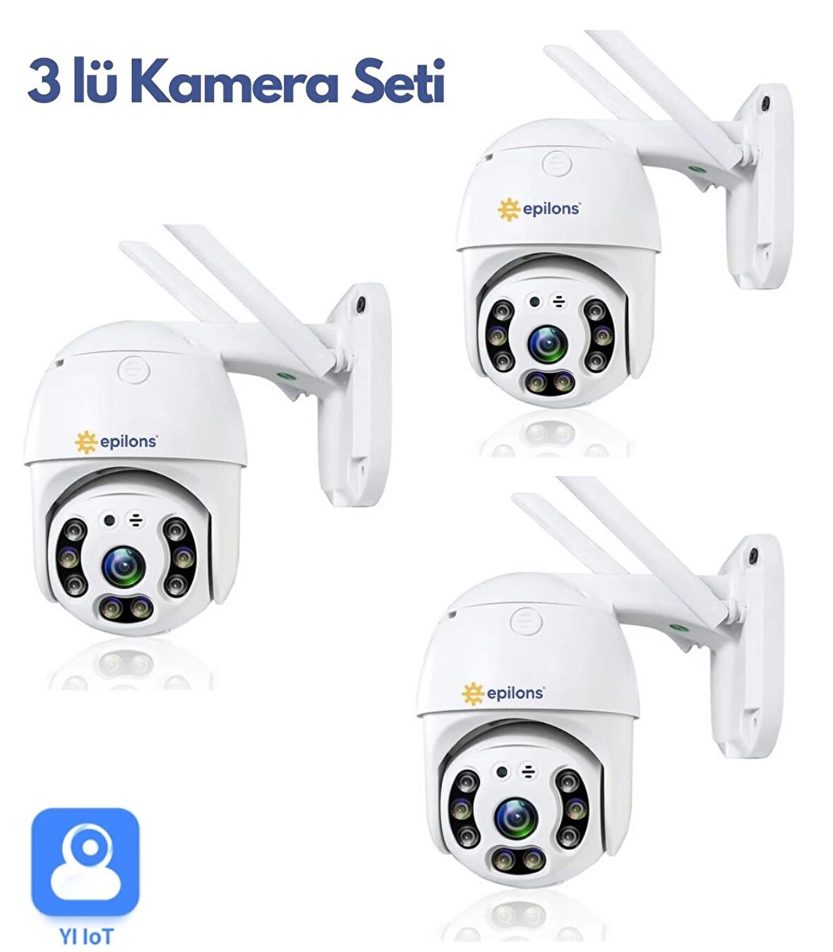 3 Adet Güvenlik Kamera Hd Lens İç Dış Mekan Suya Danıklı Ip Wifi Network