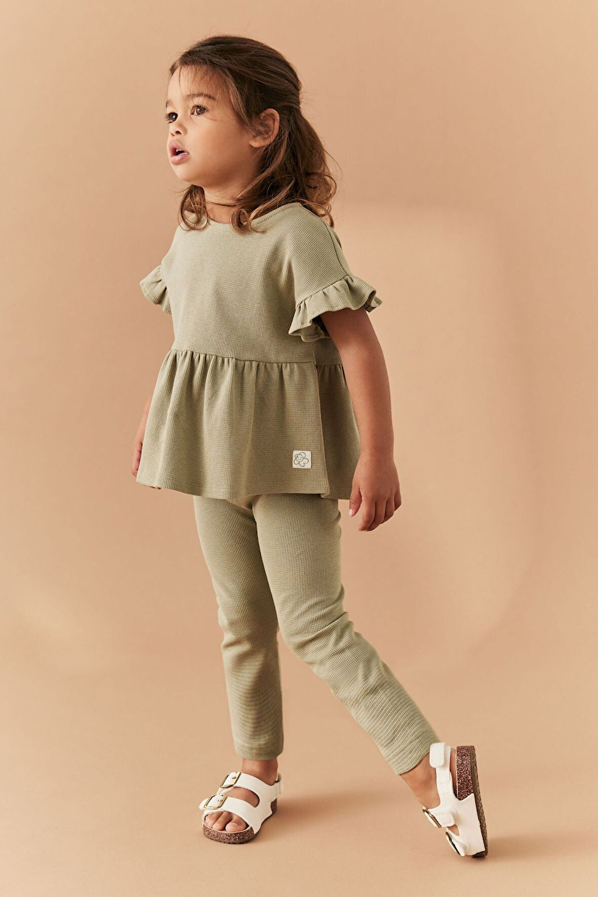 Next Baby % 100 Pamuklu Yeşil Waffle Kısa Kollu Taytlı Aşt Üst Takım
