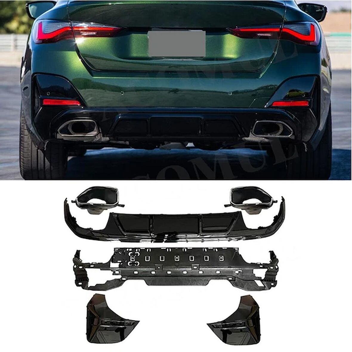 Bmw g26 440 arka tampon difüzörü ve egzoz ucu seti 2022+