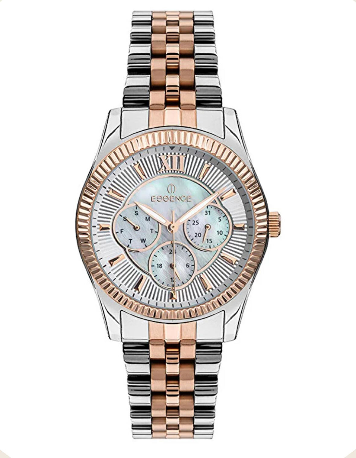 ESSENCE DUAL TİME FONKSİYONLU ROSE ÇELİK 3 ATM SU GEÇİRMEZ 38MM KADIN KOL SAATİ