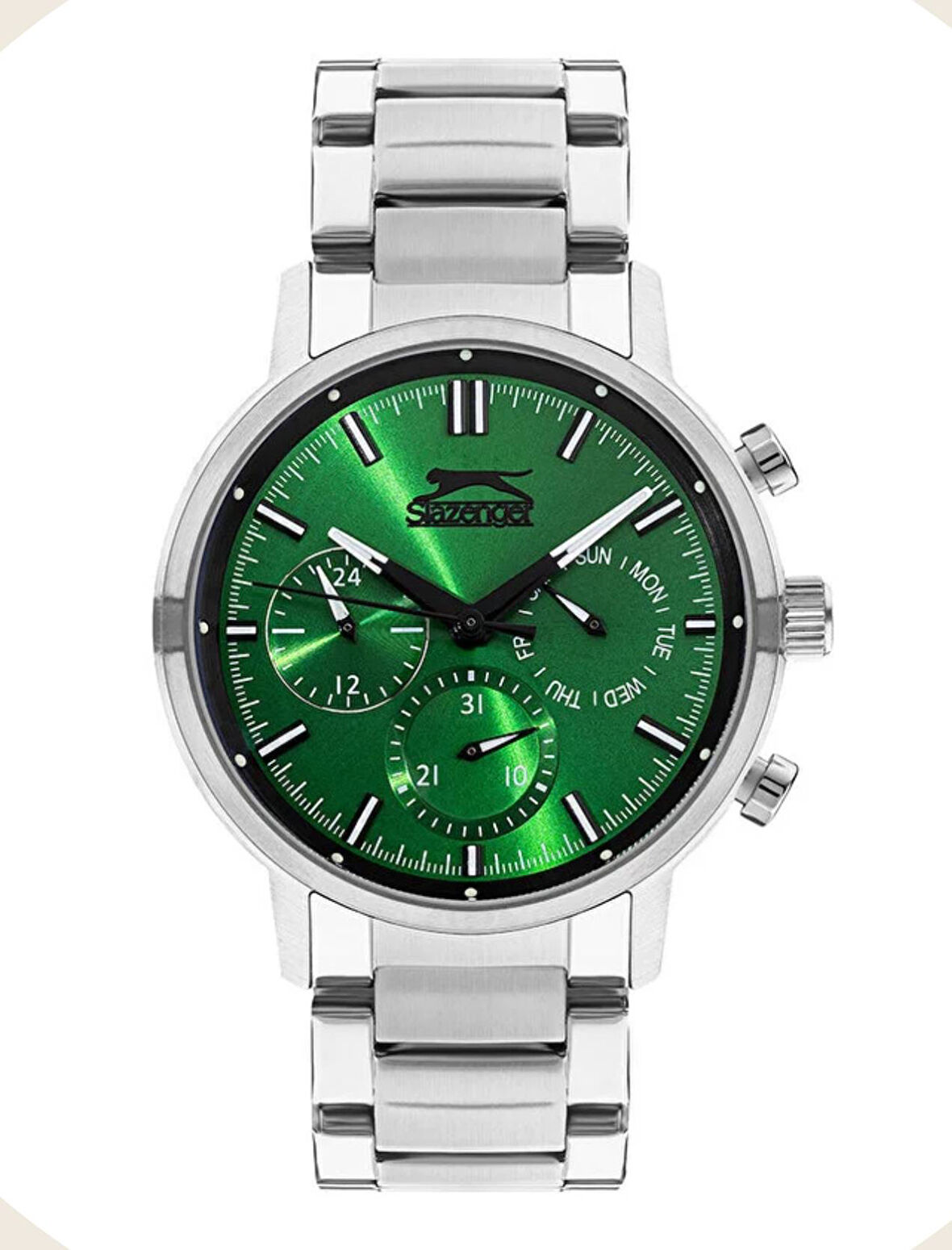SLAZENGER YEŞİL KADRANLI DUAL TİME FONKSİYONLU 5 ATM SU GEÇİRMEZ ÇELİK ERKEK KOL SAATİ