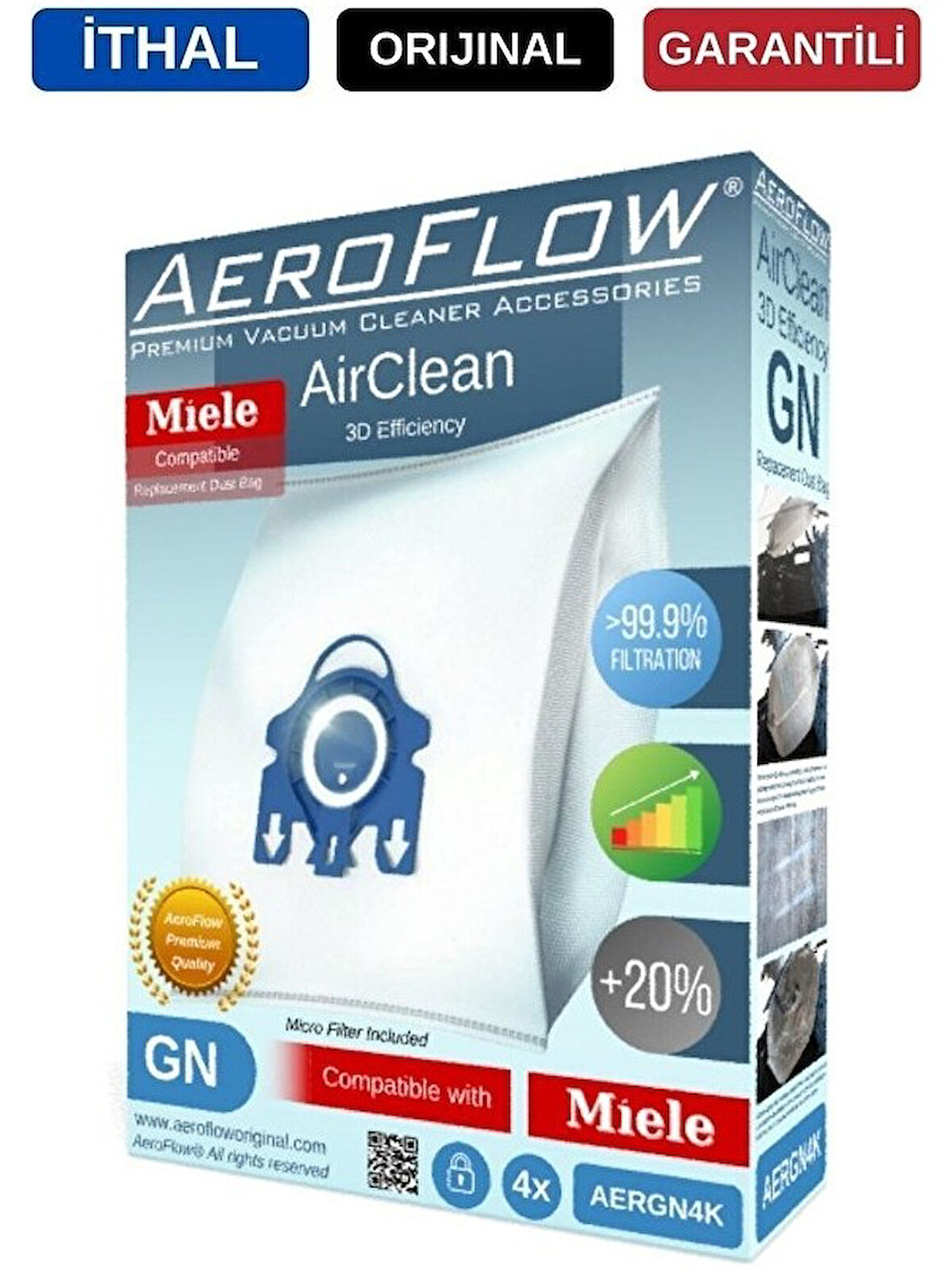 AeroFlow Miele Classic C1 Powerline Uyumlu Gn Toz Torbası (Dörtlü Paket)