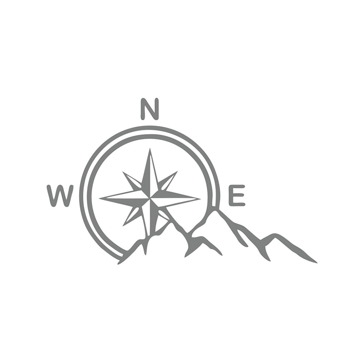 Dağ ve Pusula Stciker 17x17 Cm Gri