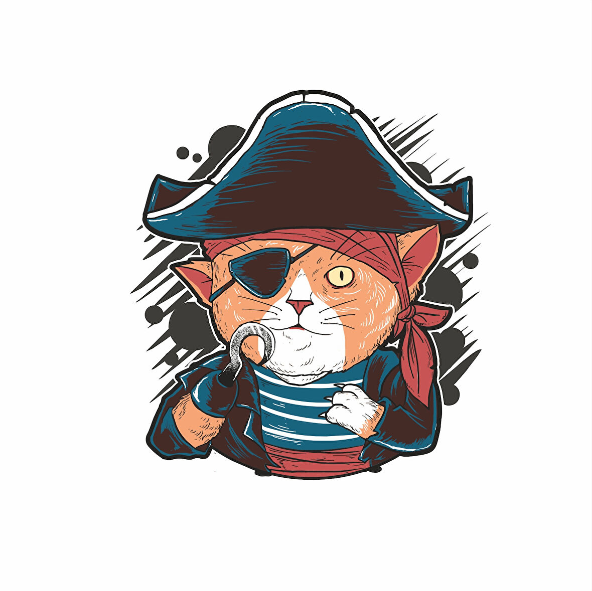 Korsan Kedi Sticker 10x10 cmRenkli Sticker