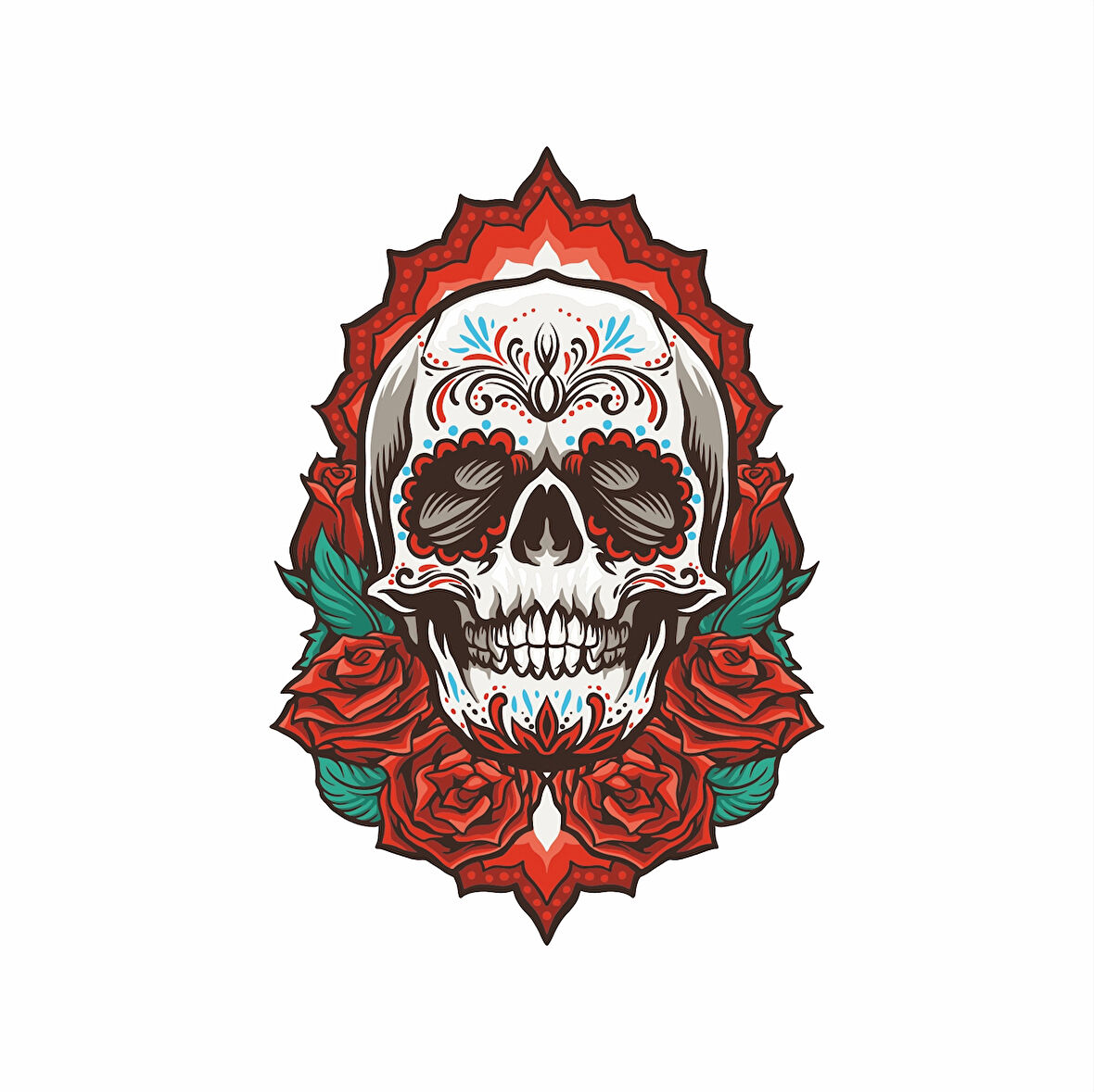 Güllü İskelet Sticker 10x10 cmRenkli Sticker