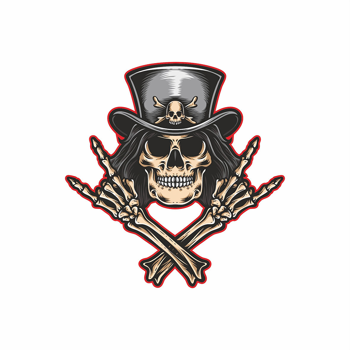 Rockcı iskelet Sticker 10x10 cmRenkli Sticker