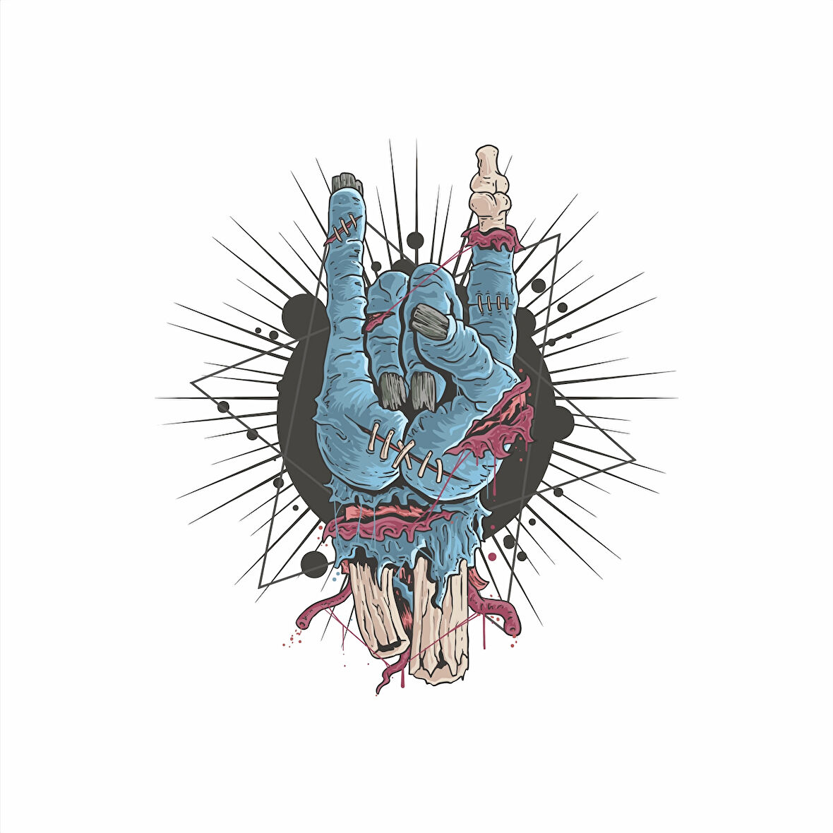 Rokcu Zombi Sticker 10x10 cmRenkli Sticker