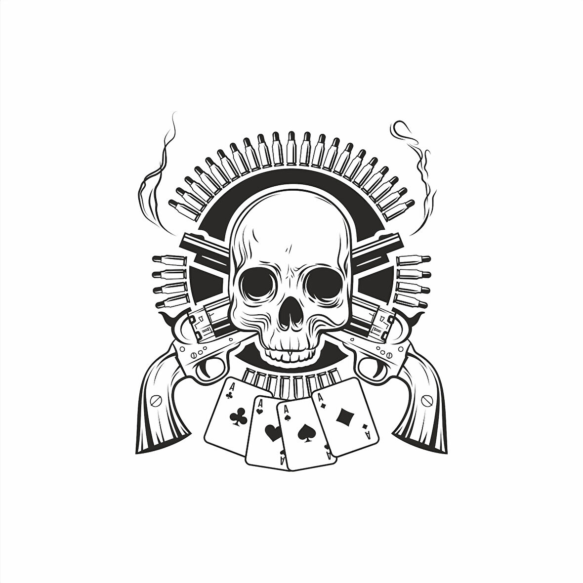 Kurukafa ve Silahlar Sticker 10x10 cmRenkli Sticker