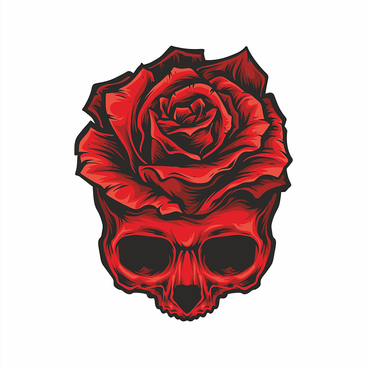 Gül ve Kurukafa Sticker 2 10x10 cmRenkli Sticker