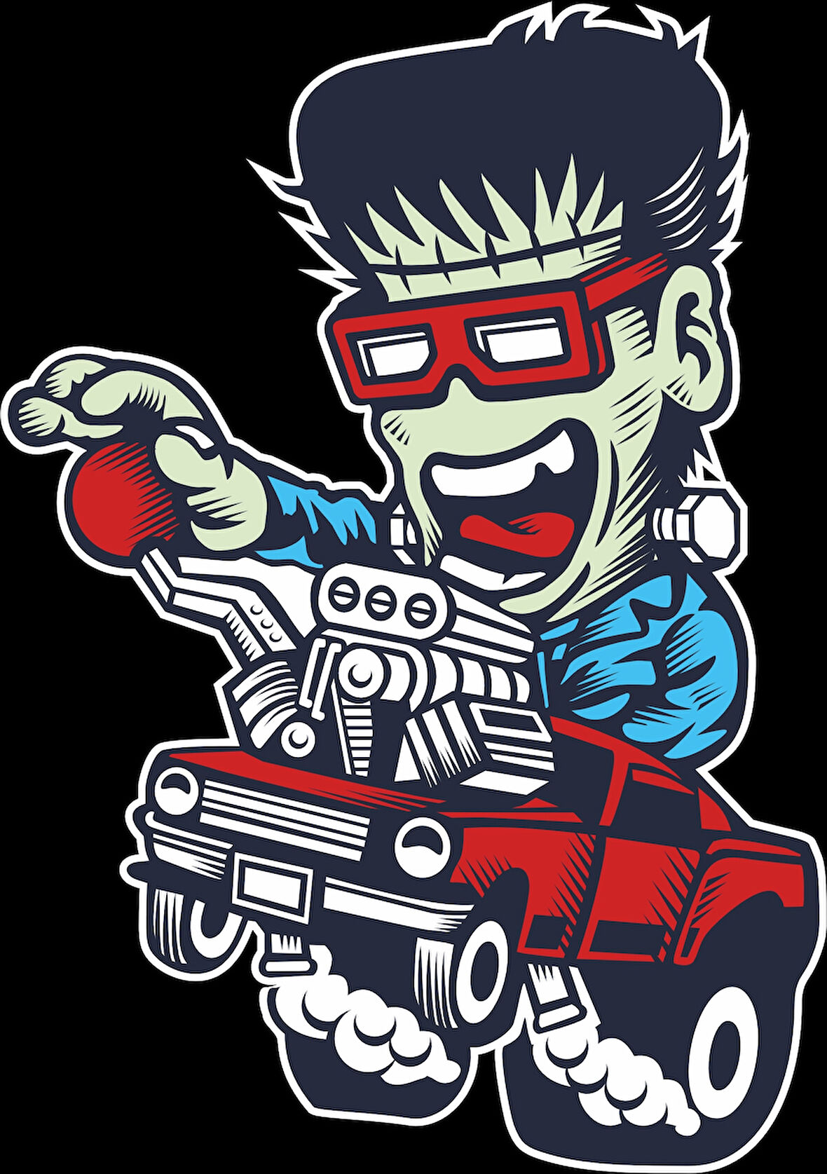 Motor Süren Zombi Sticker 10x10 cmRenkli Sticker