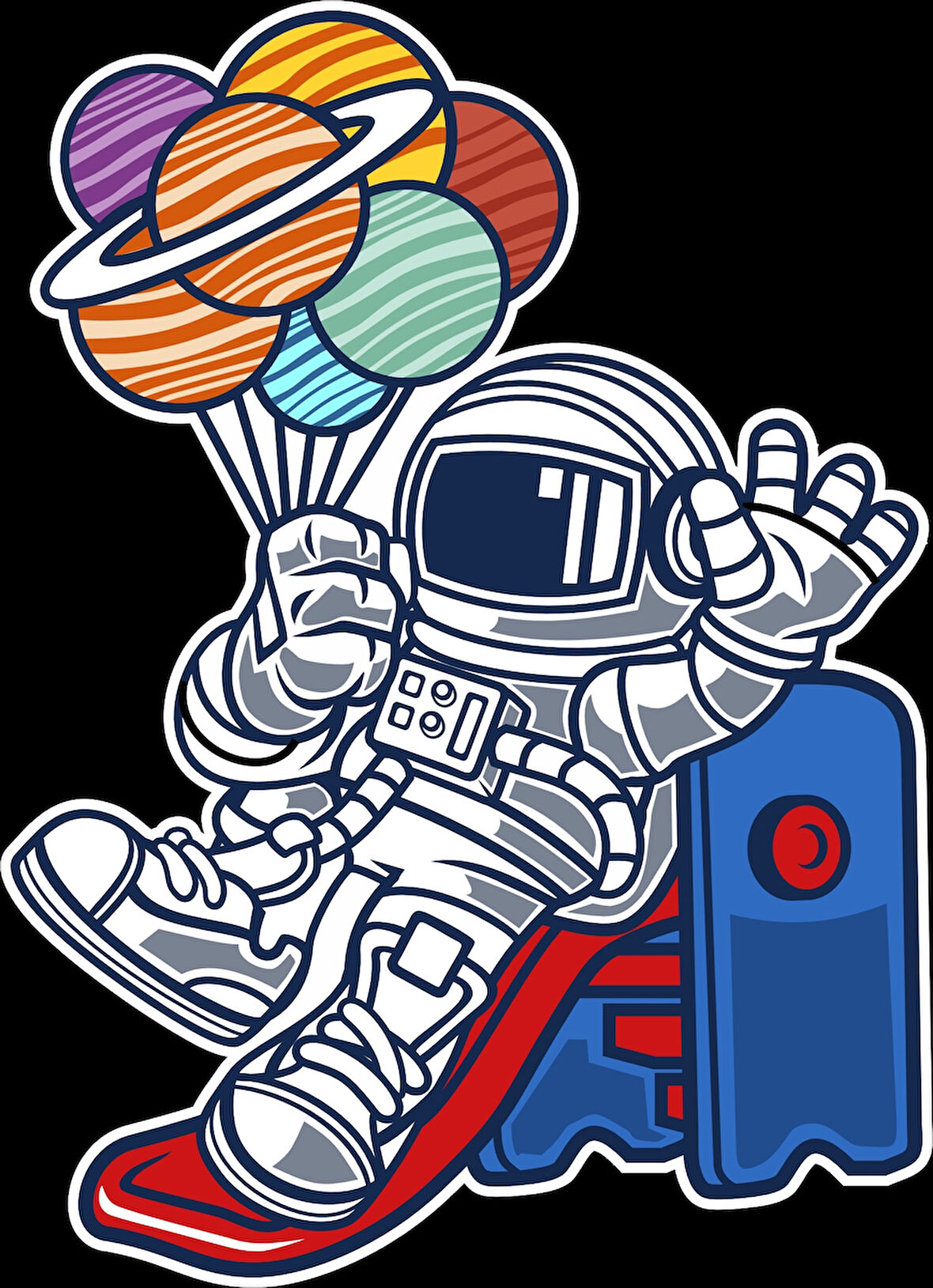 Kaydıraktan Kayan Astronot Sticker 10x10 cmRenkli Sticker