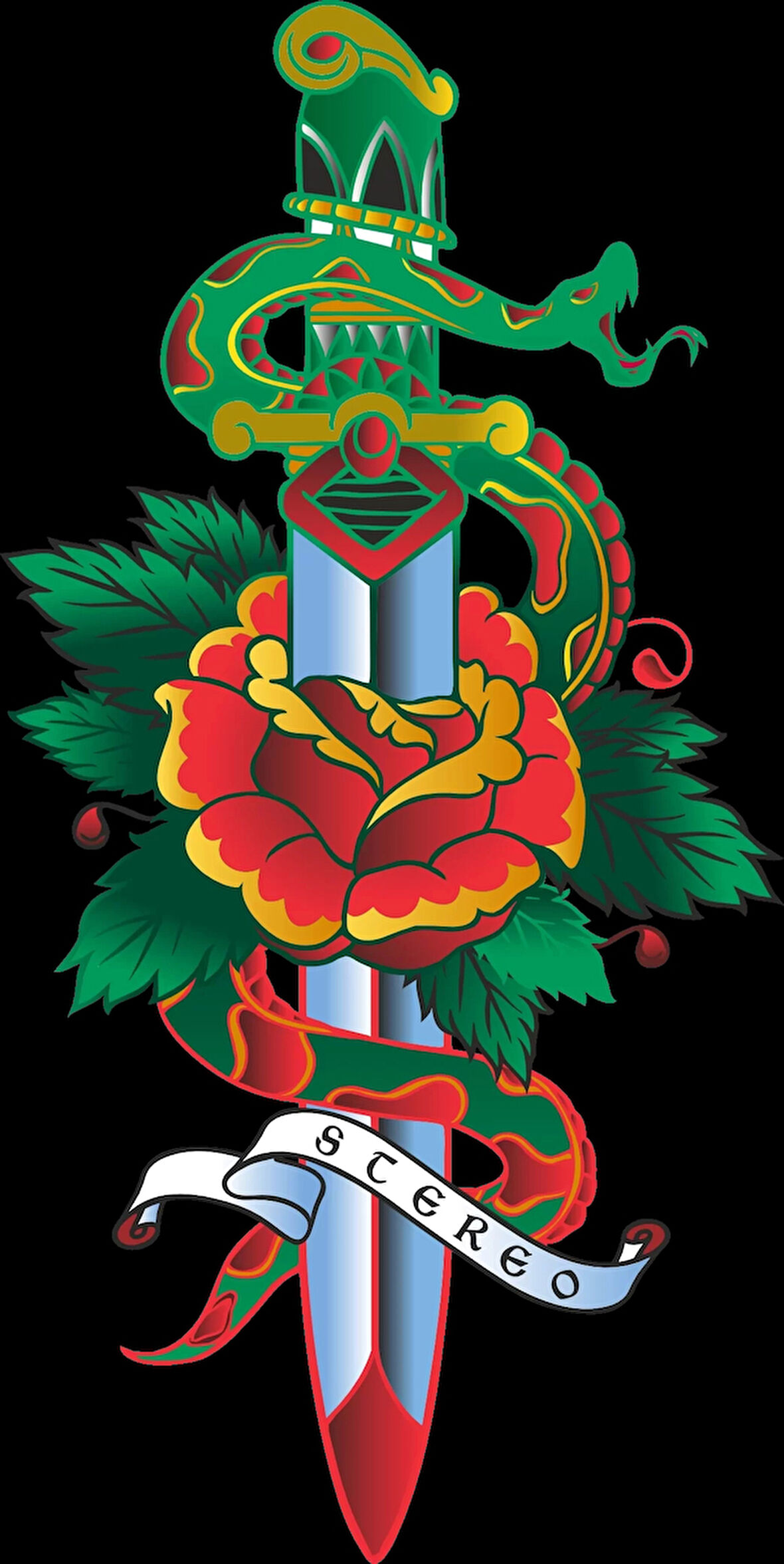 Yılan Gül ve Bıçak Sticker 10x10 cmRenkli Sticker