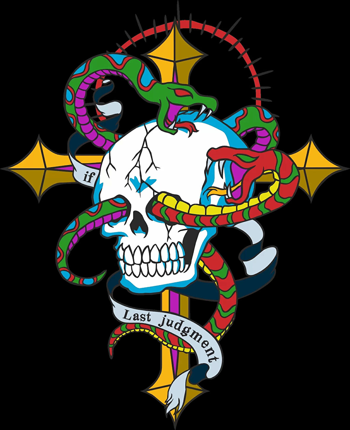 Yılanlar ve Kurukafa Sticker 10x10 cmRenkli Sticker