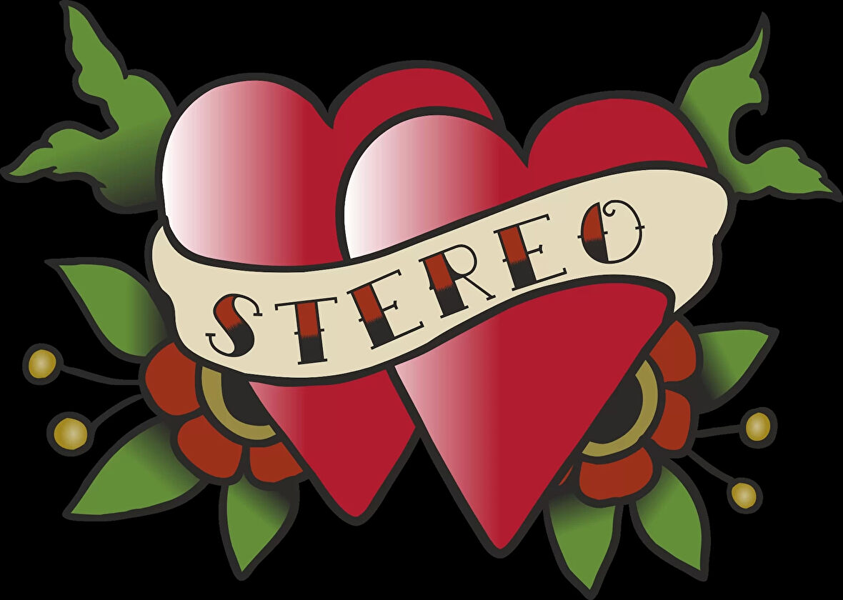Stereo ve Kalpler Sticker 10x10 cmRenkli Sticker