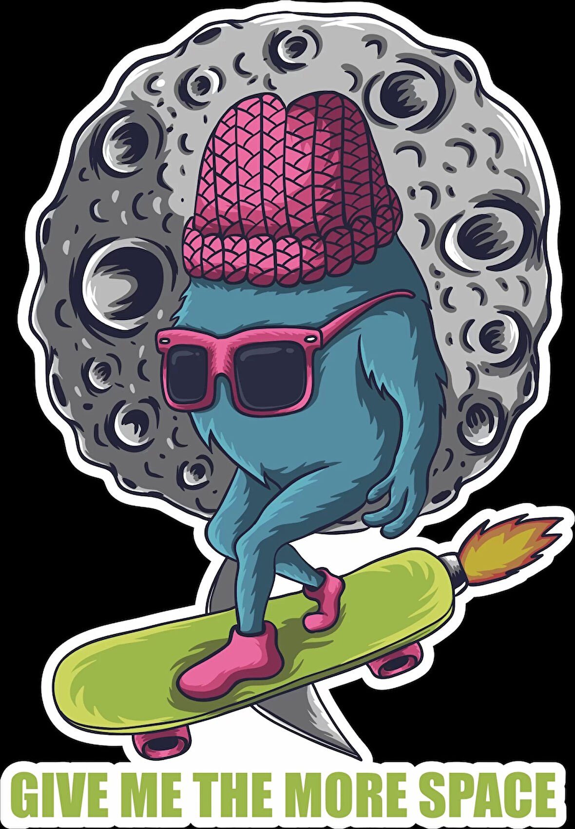 Mavi Ay Canavar Sticker 10x10 cmRenkli Sticker