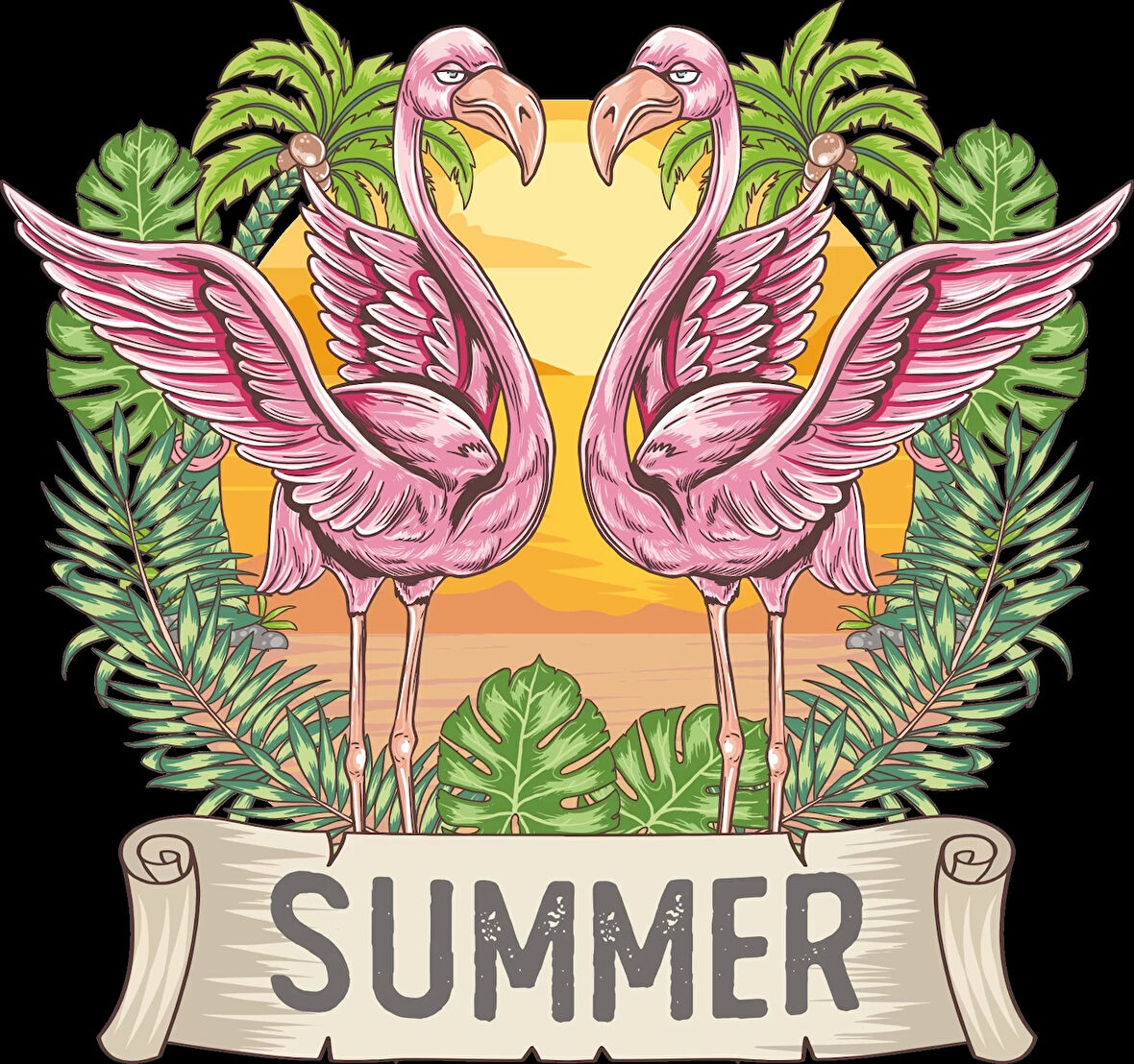 Yaz ve Flamingolar Sticker 10x10 cmRenkli Sticker