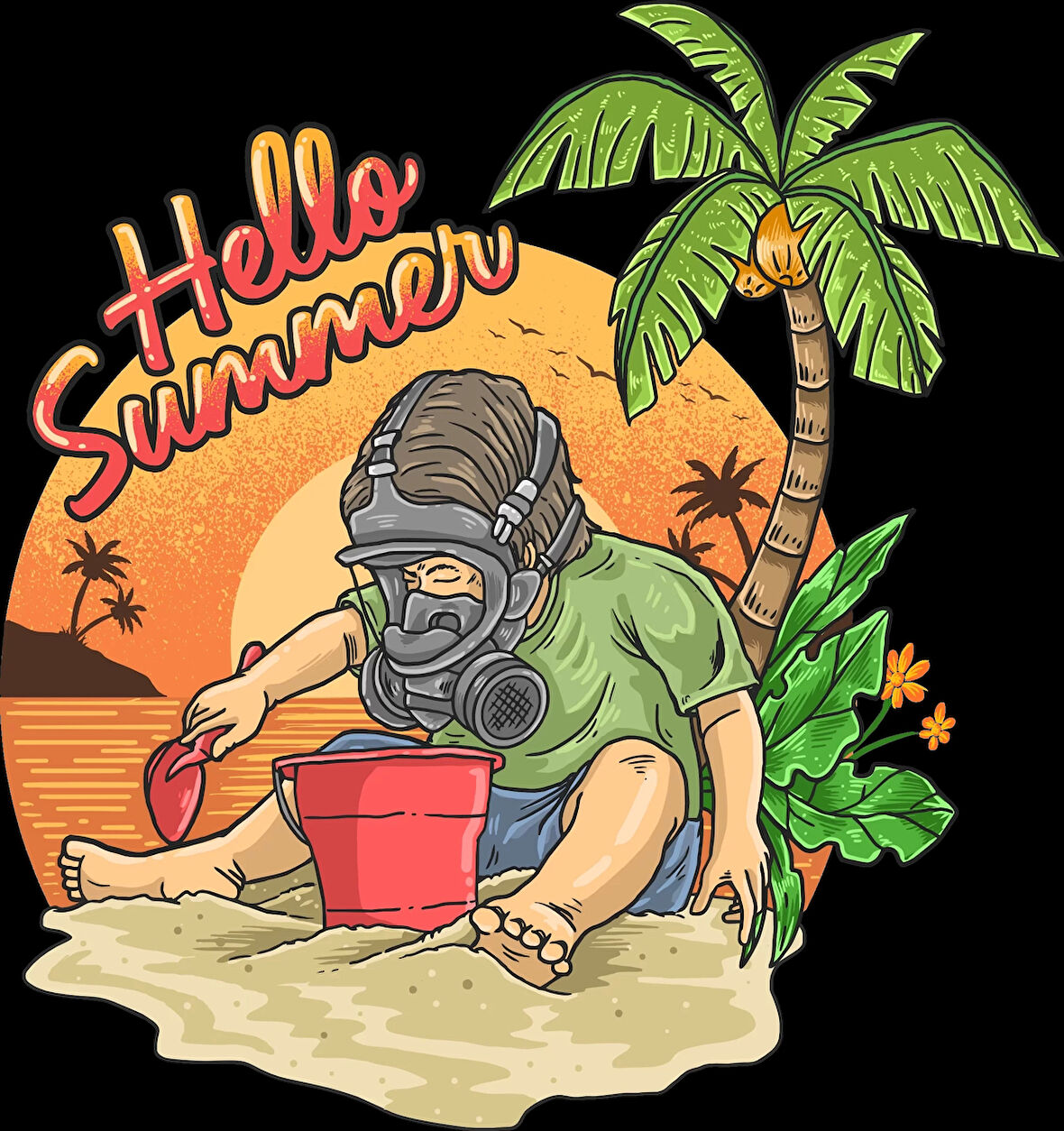 Hello Summer Sticker 10x10 cmRenkli Sticker