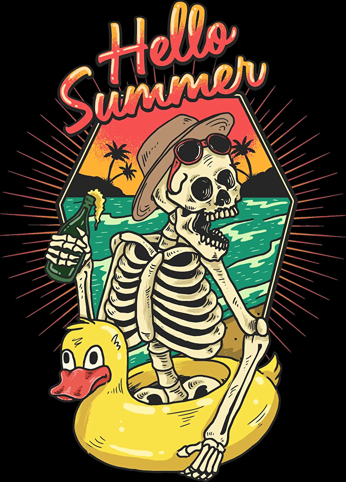 Hello Summer ?skelet Sticker 10x10 cmRenkli Sticker