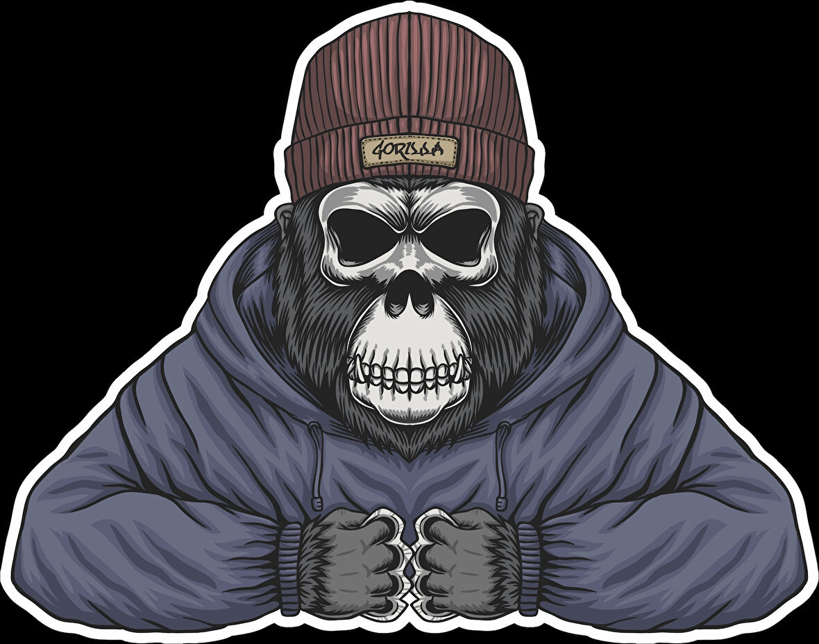 Bereli Goril Sticker 10x10 cmRenkli Sticker