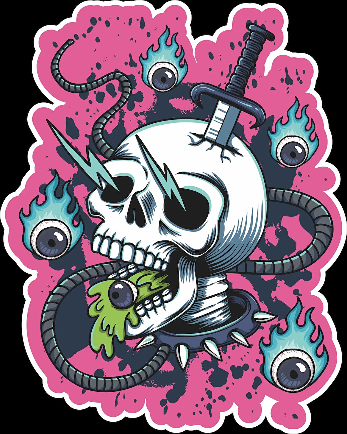 Kurukafa ve Gözler Sticker 10x10 cmRenkli Sticker