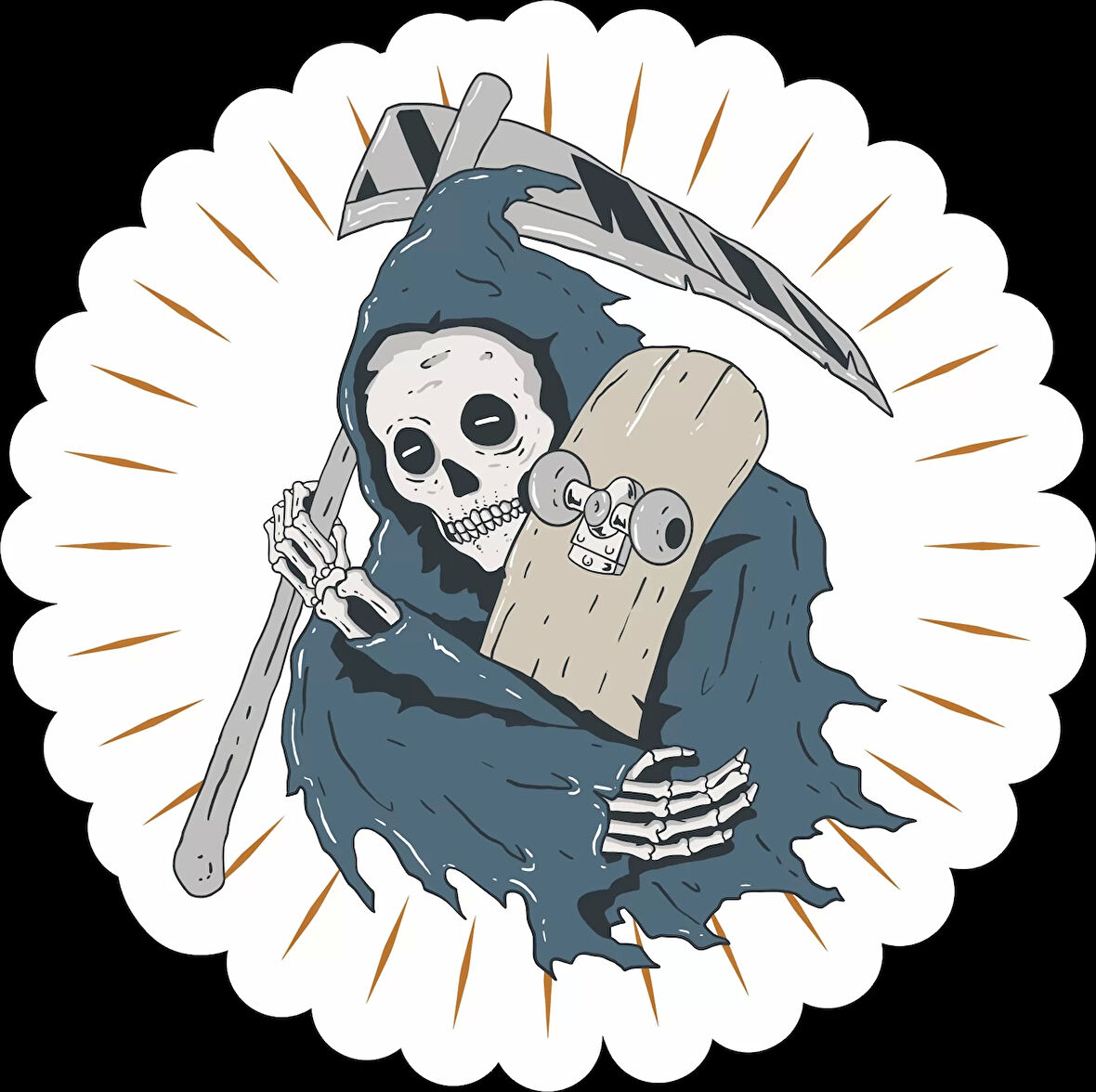 Azrail ve Kaykay Sticker 10x10 cmRenkli Sticker