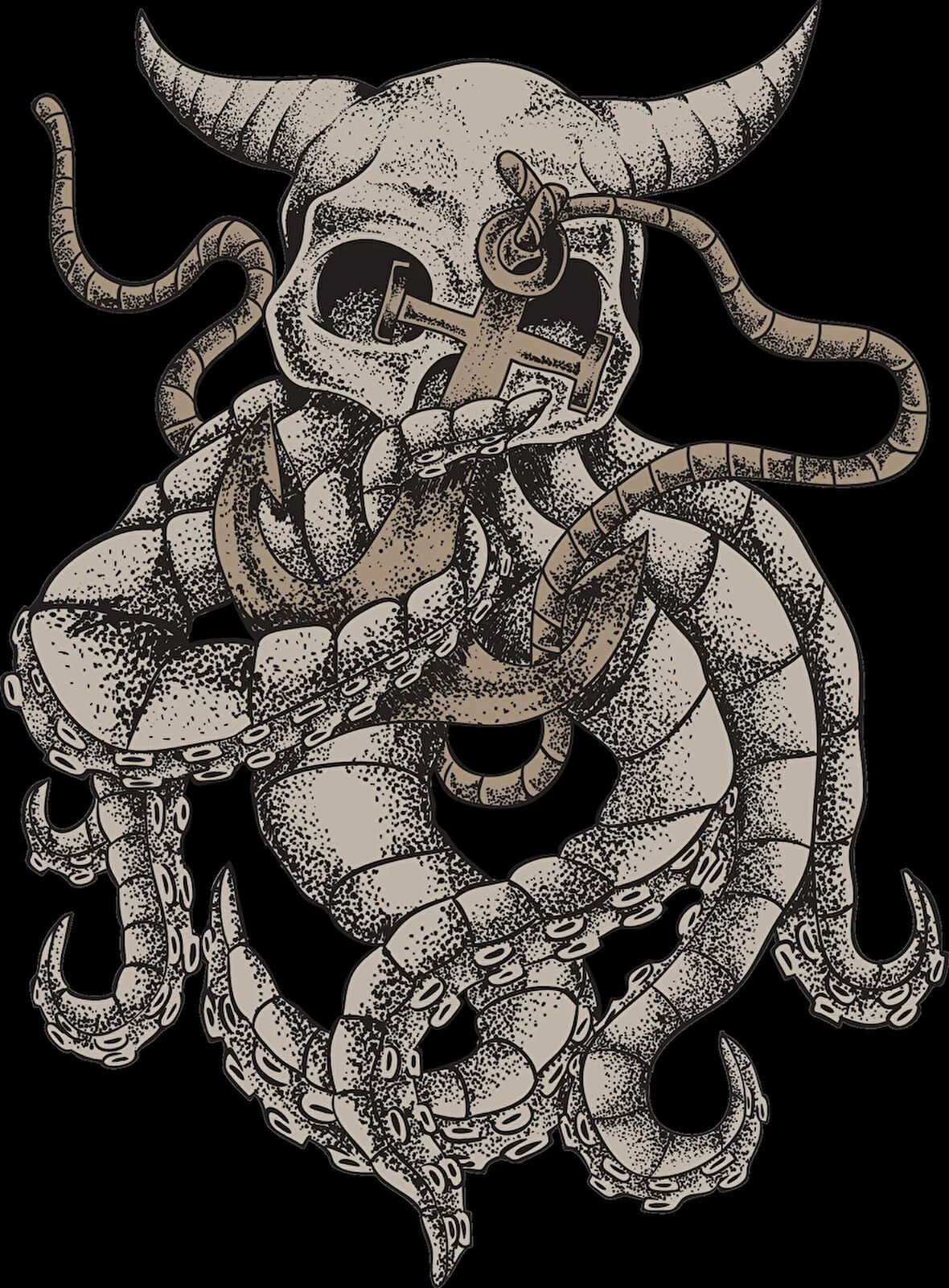 Yılanlar ve Boynuzlu Kurukafa Sticker 10x10 cmRenkli Sticker