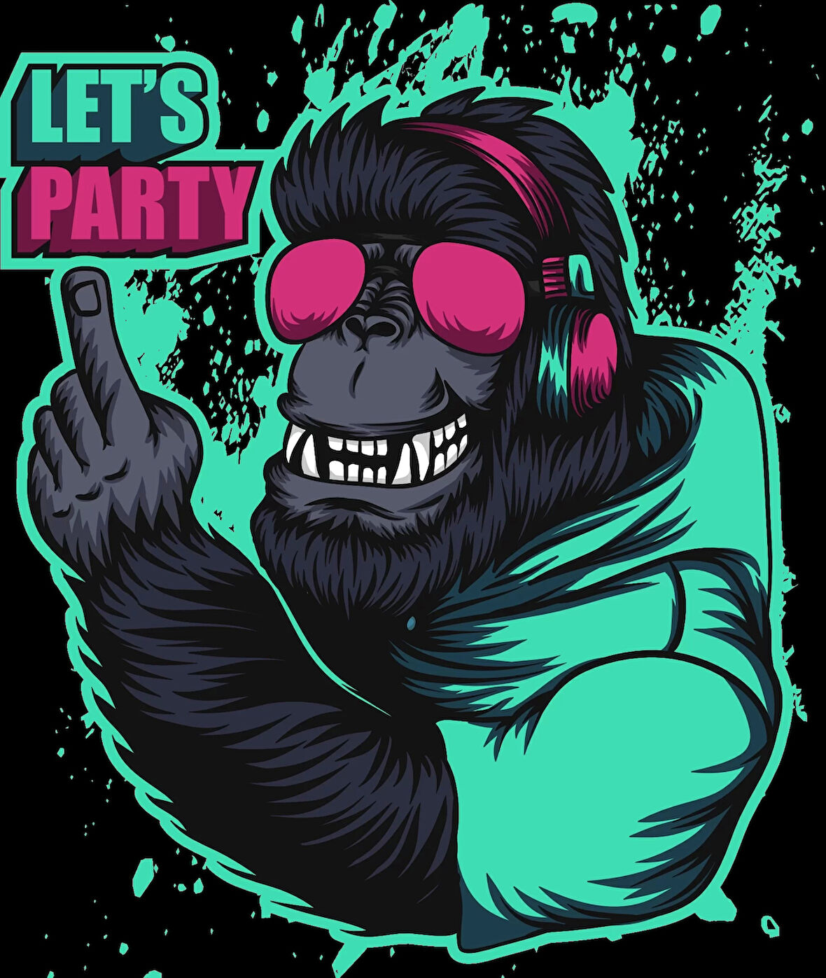 Lets Party Goril Sticker 10x10 cmRenkli Sticker