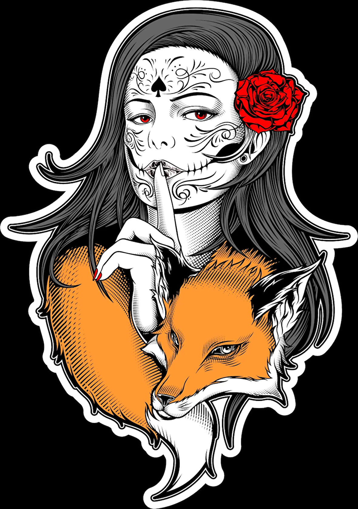 Tilki ve Kad?n Sticker 10x10 cmRenkli Sticker