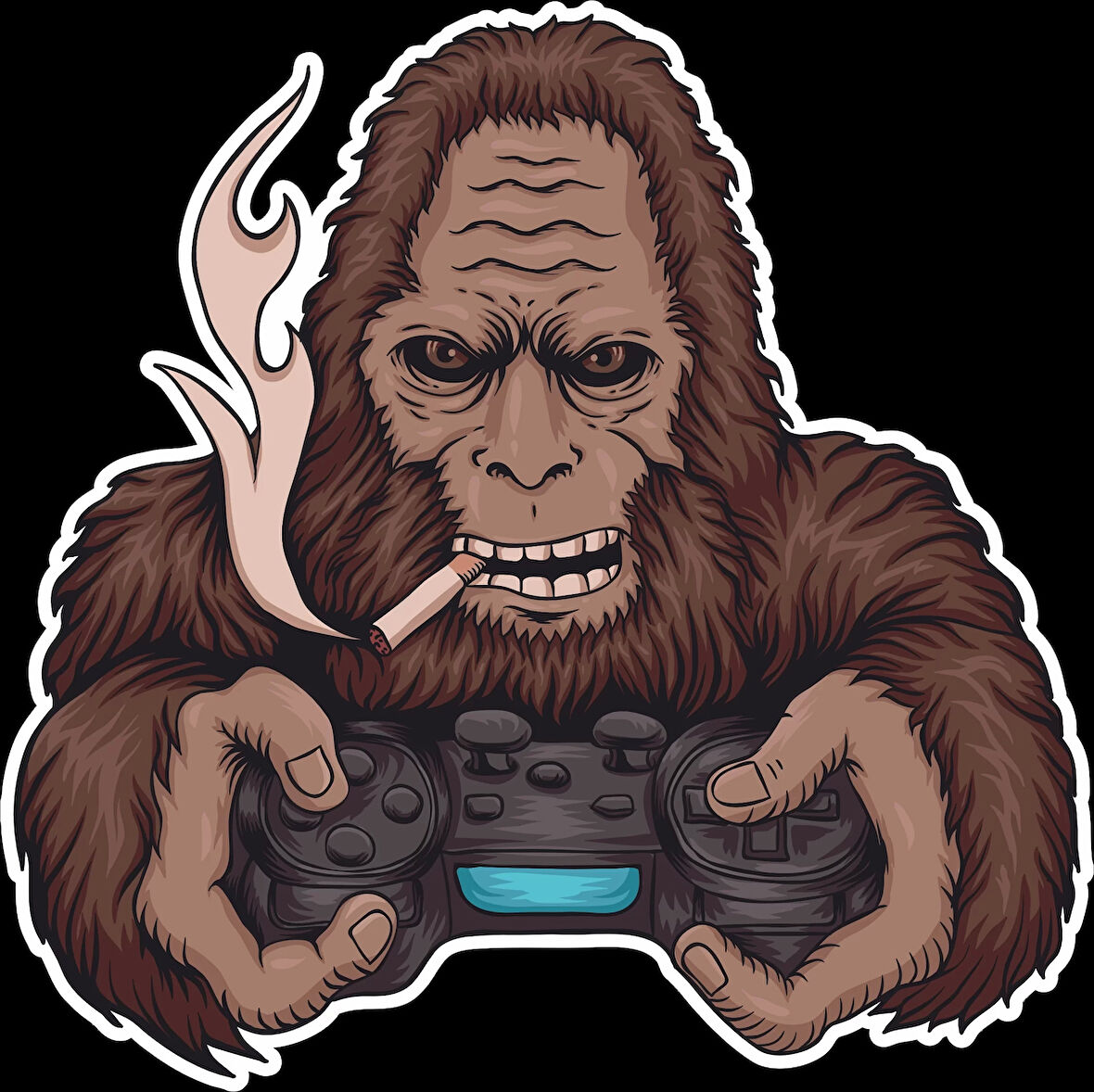 Oyun Oynayan Goril Sticker 10x10 cmRenkli Sticker