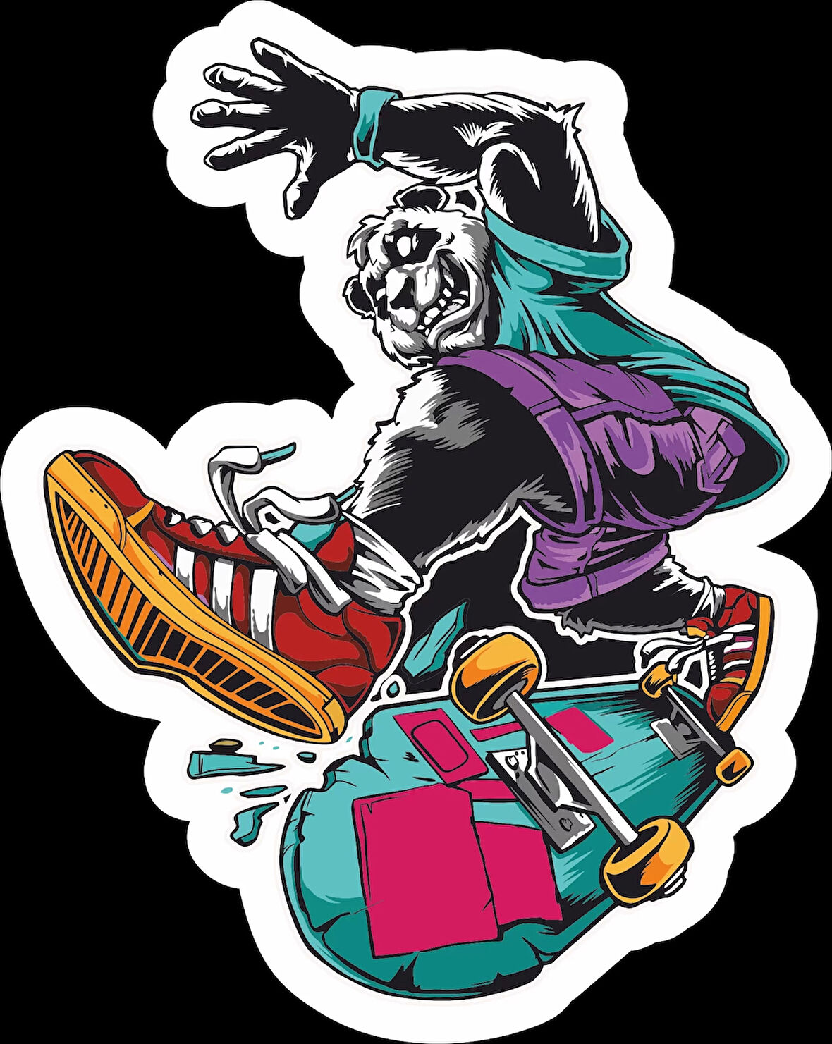 Kaykaycı Panda Sticker 10x10 cmRenkli Sticker