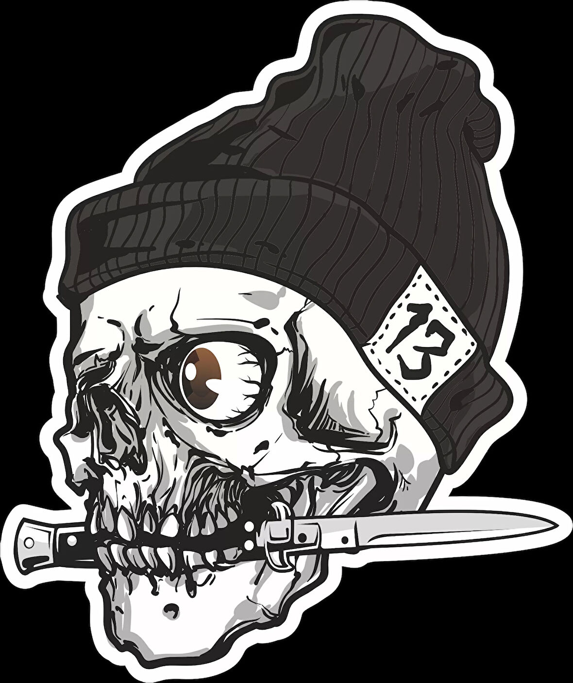 Bıçaklı Kurukafa Sticker 10x10 cmRenkli Sticker