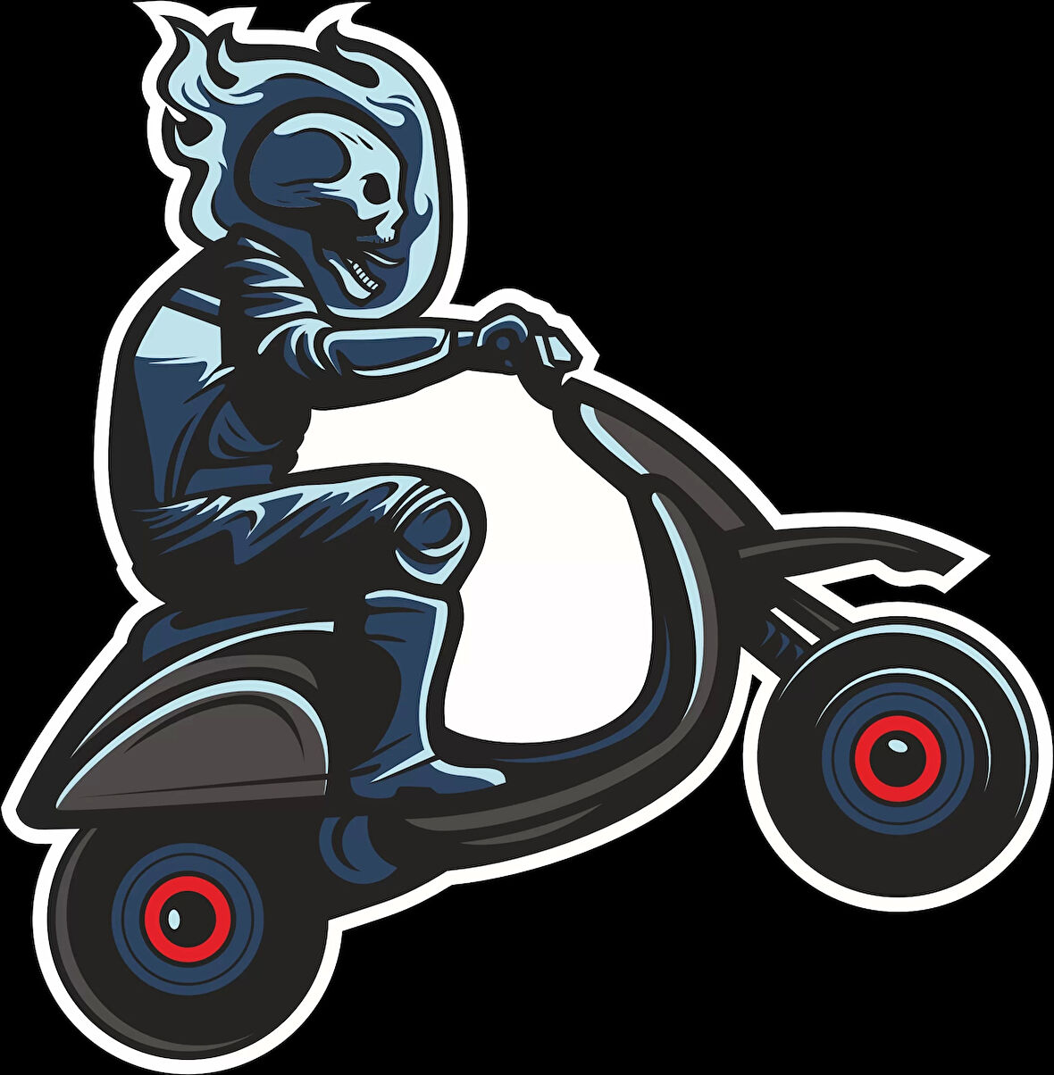 Motorcu ?skelet Sticker 10x10 cmRenkli Sticker