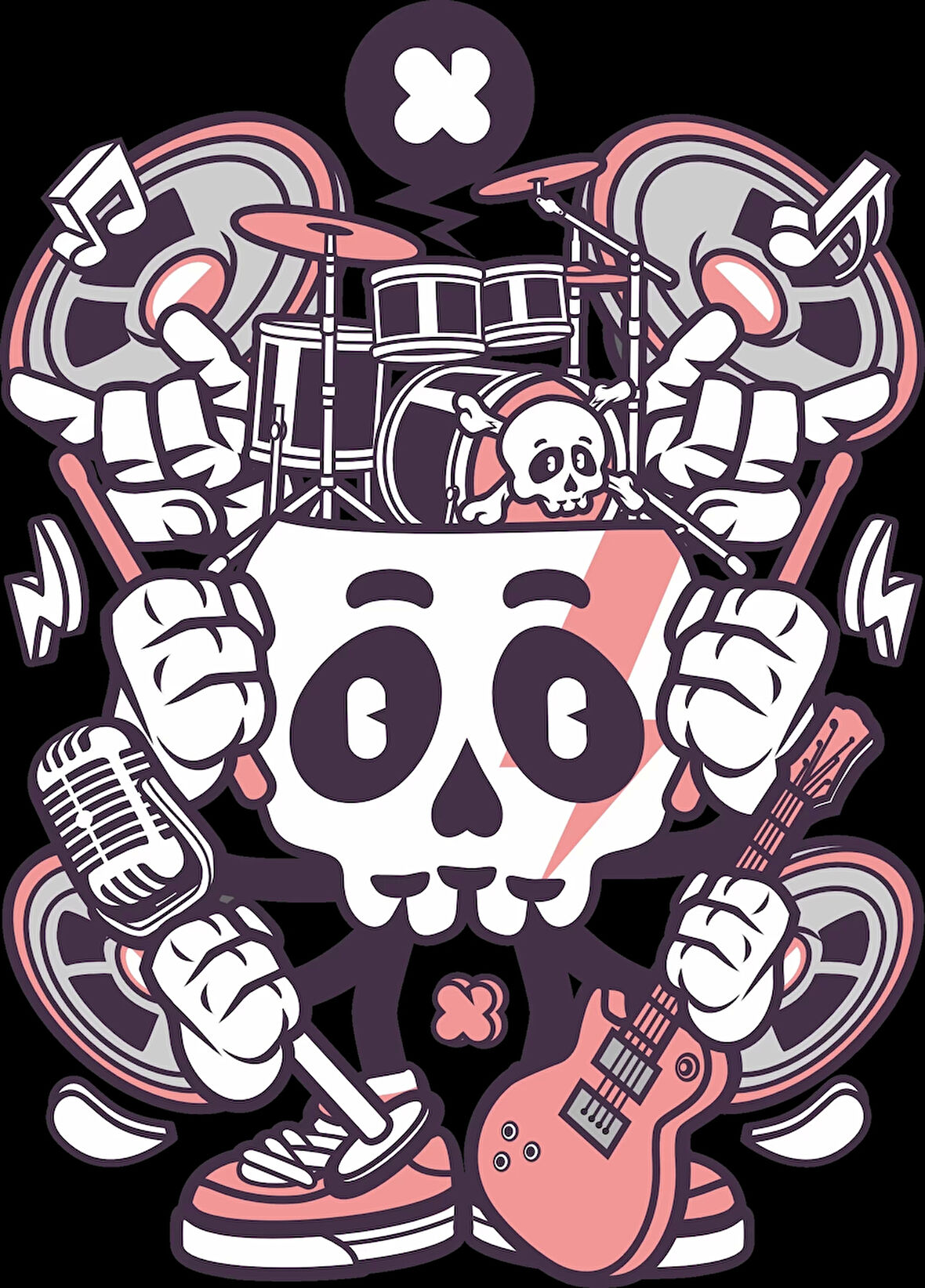 iskelet Müzik Grubu Sticker 10x10 cmRenkli Sticker