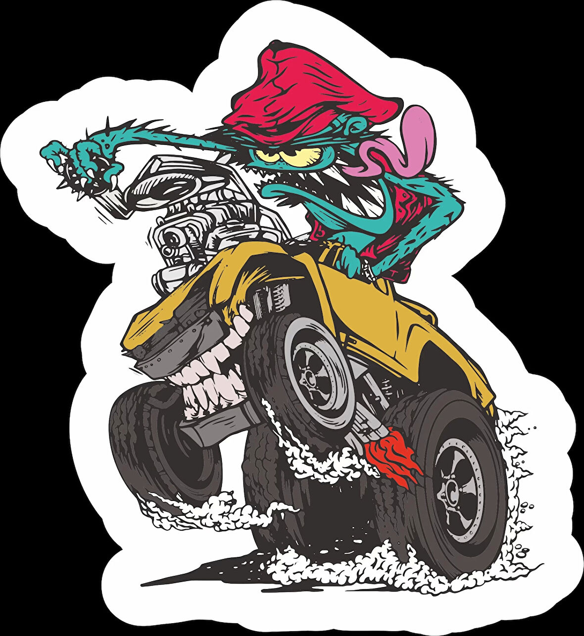 Kamyon Süren Zombi Sticker 10x10 cmRenkli Sticker