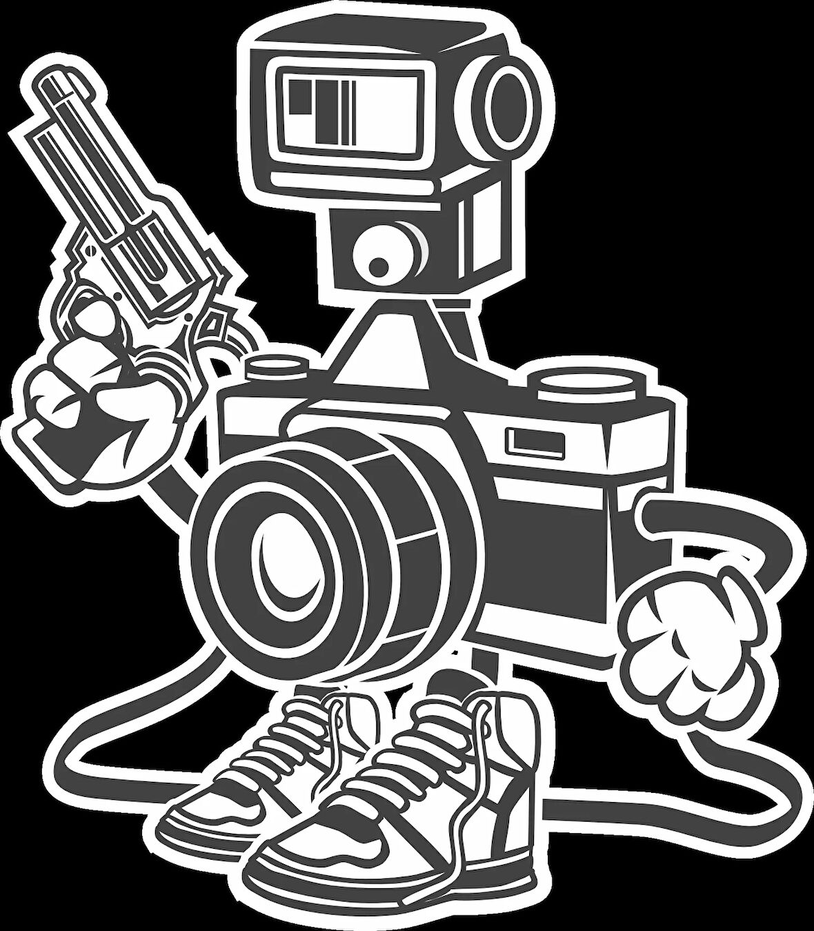 Fotoğraf Makinesi ve Silah Sticker 10x10 cmRenkli Sticker