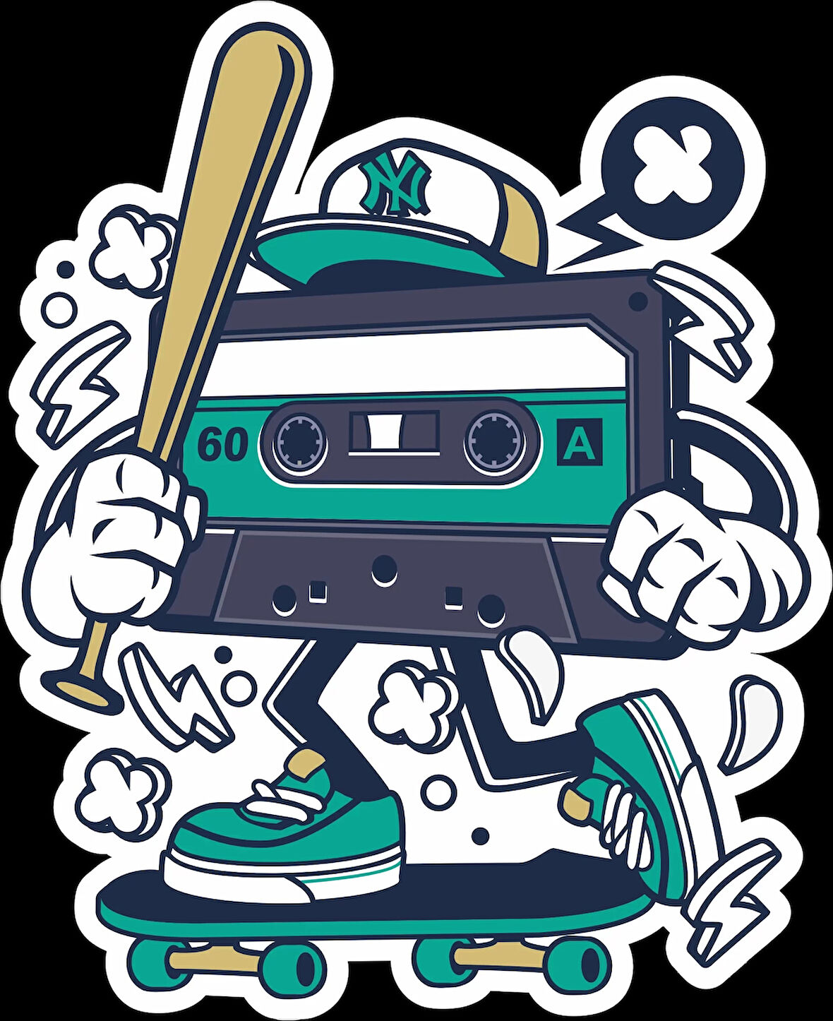 Kaykaycı Kasetçalar Sticker 10x10 cmRenkli Sticker