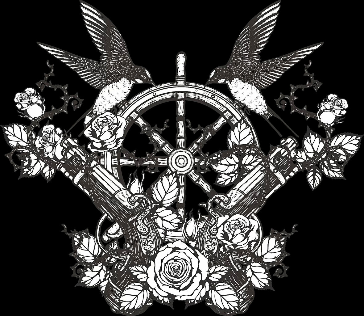 Dümen ve Silah Sticker 10x10 cmRenkli Sticker