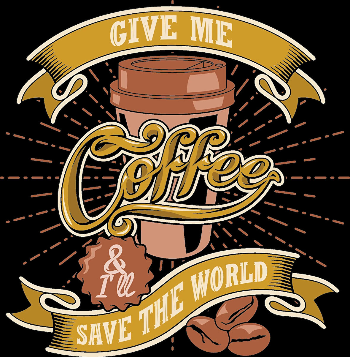 Give Me Coffe Sticker 10x10 cmRenkli Sticker
