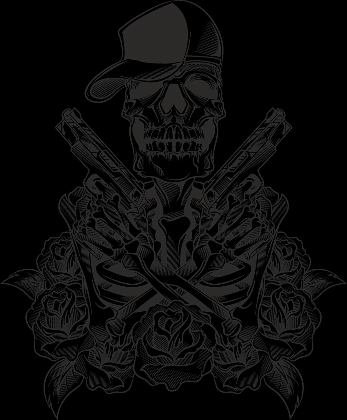 Güllü İskelet ve Silahlar Sticker 10x10 cmRenkli Sticker