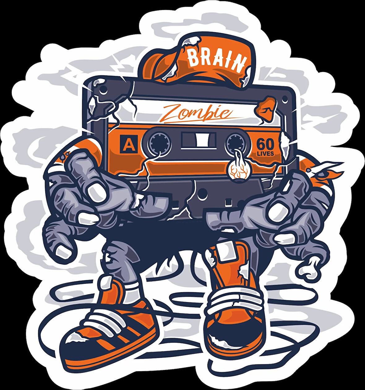 Brain Zombie Kaset Sticker 10x10 cmRenkli Sticker