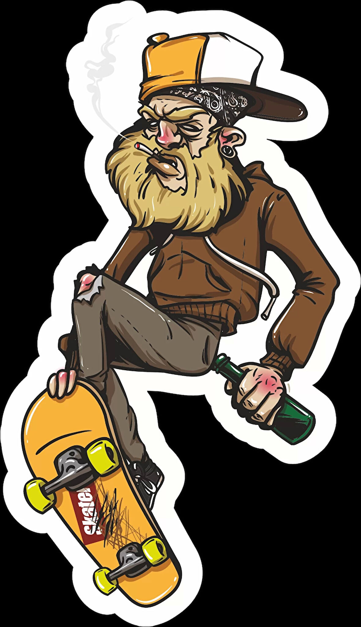 Kaykaycı Yaşlı Adam Sticker 10x10 cmRenkli Sticker