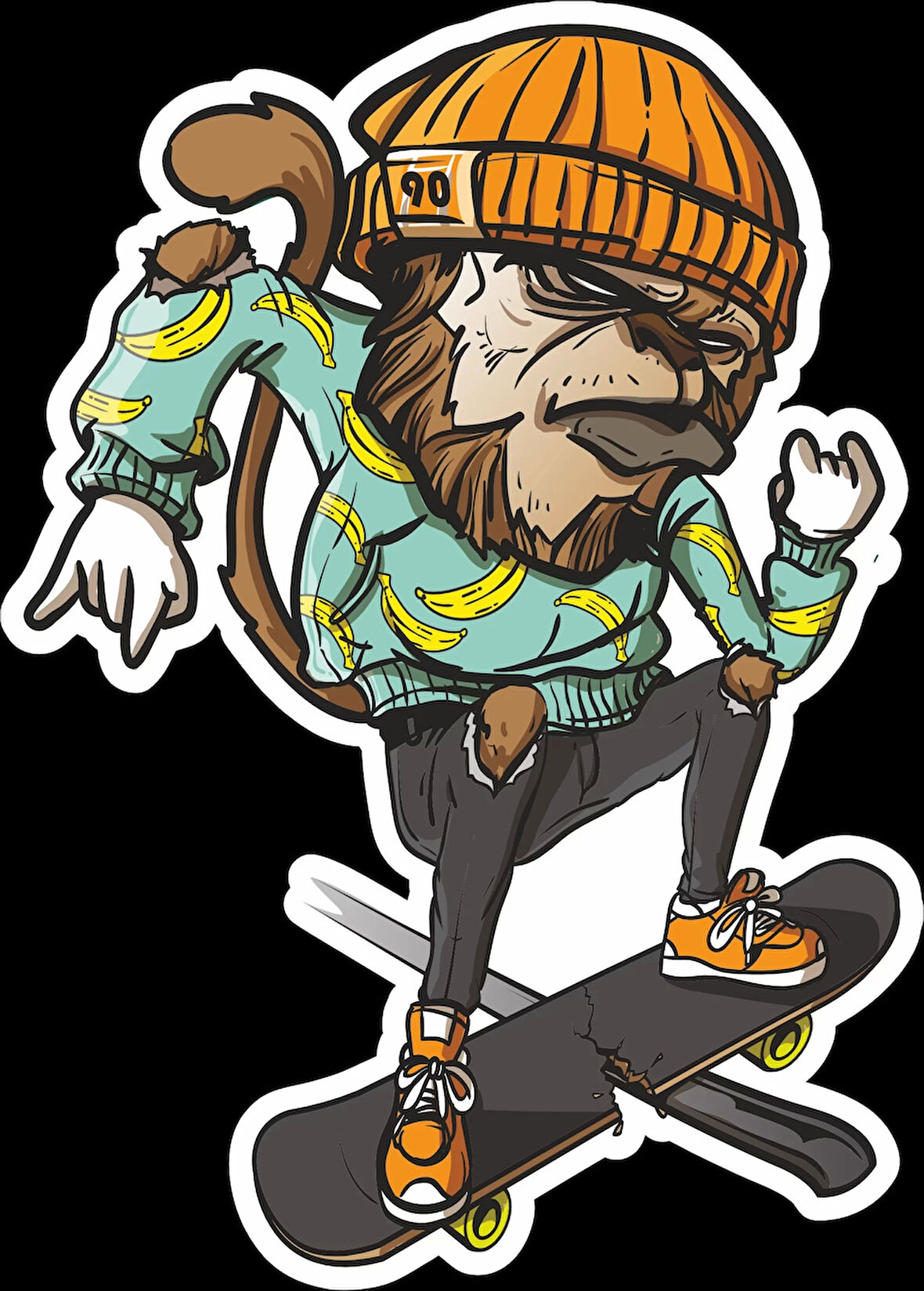 Kaykaycı Maymun Sticker 10x10 cmRenkli Sticker