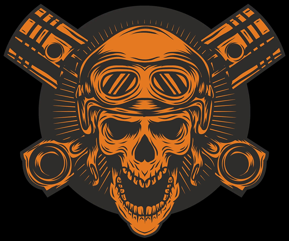 Motor Parçaları ve Kurukafa 5 Sticker 10x10 cmRenkli Sticker