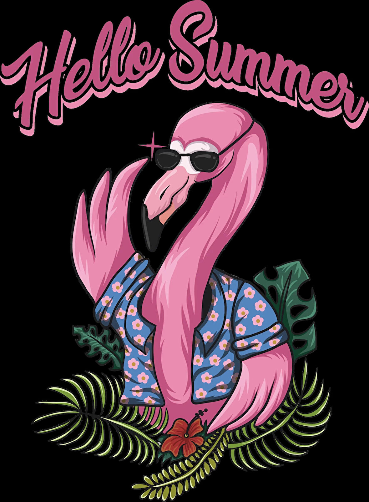 Hello Summer Flamingo Sticker 10x10 cmRenkli Sticker