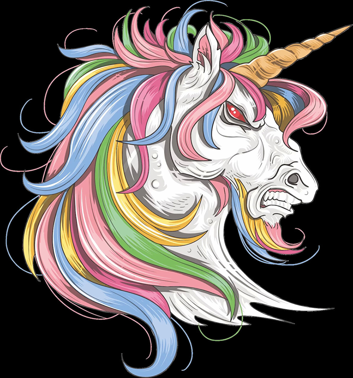 Kızgın Unicorn Sticker 10x10 cmRenkli Sticker