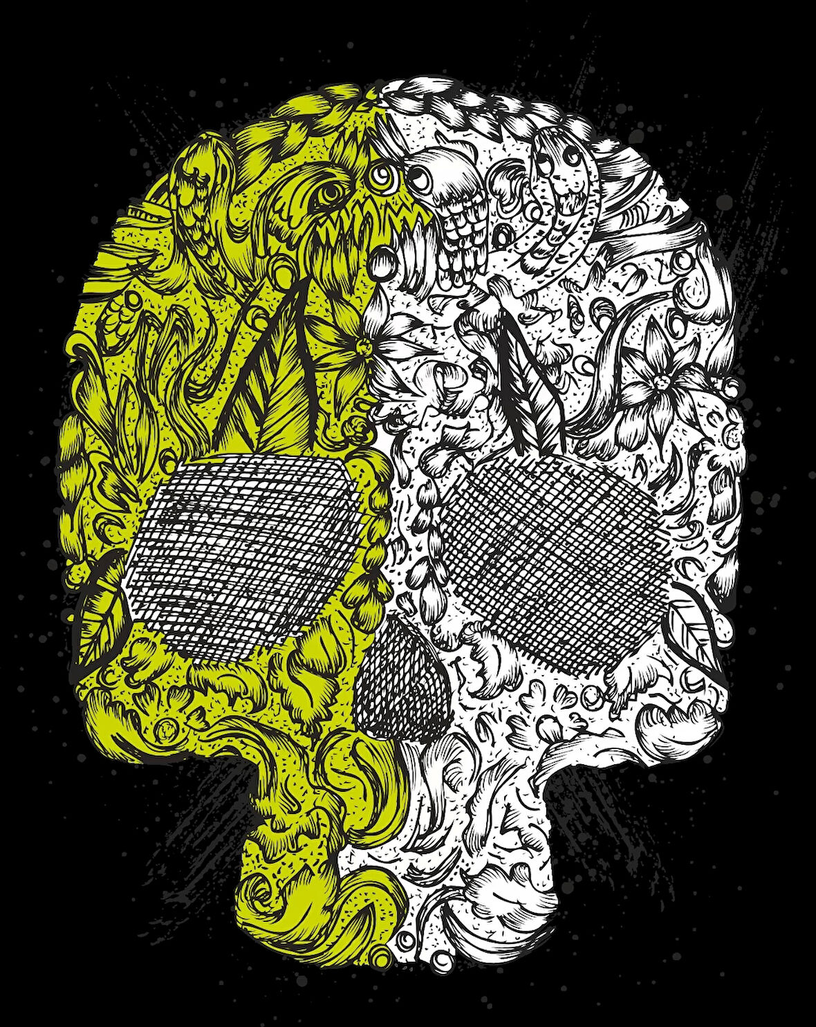 Desenli Kurukafa Sticker 10x10 cmRenkli Sticker